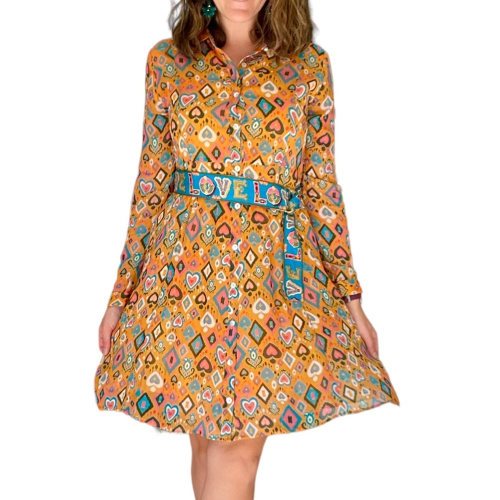 Emily Lovelock • Shirt Dress • 70s Retro Ikat • Maximalist Art Funky Preppy Fun